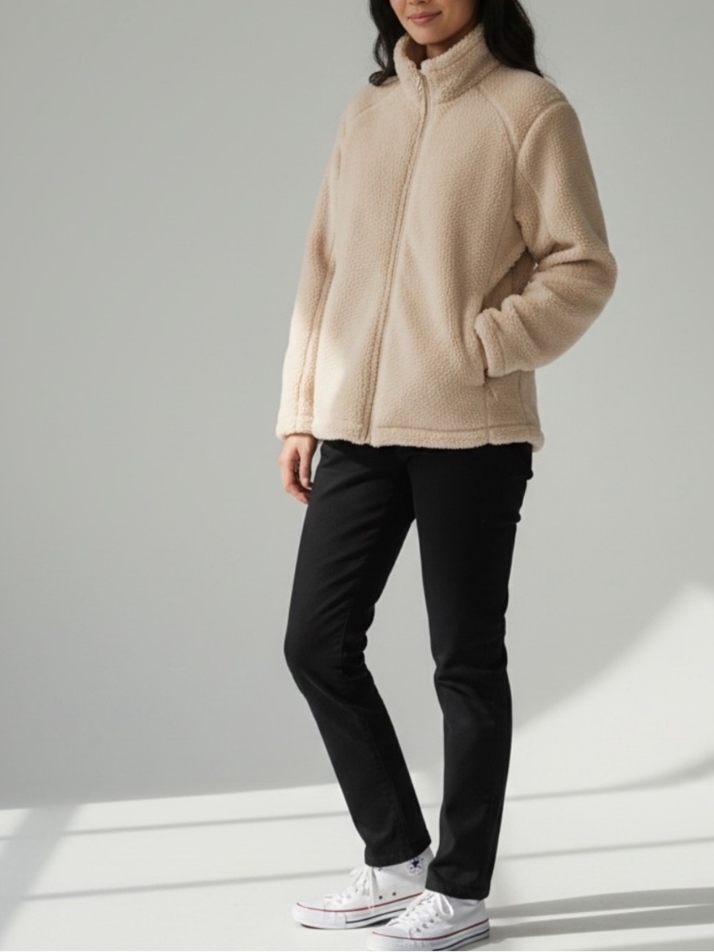 Essential Threads Cream Sherpa Zip Jacket- XL